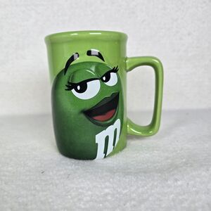 M&M’s Green Mug 3D Character Face Raised Letters 2010 Mars Ceramic Coffee Cup